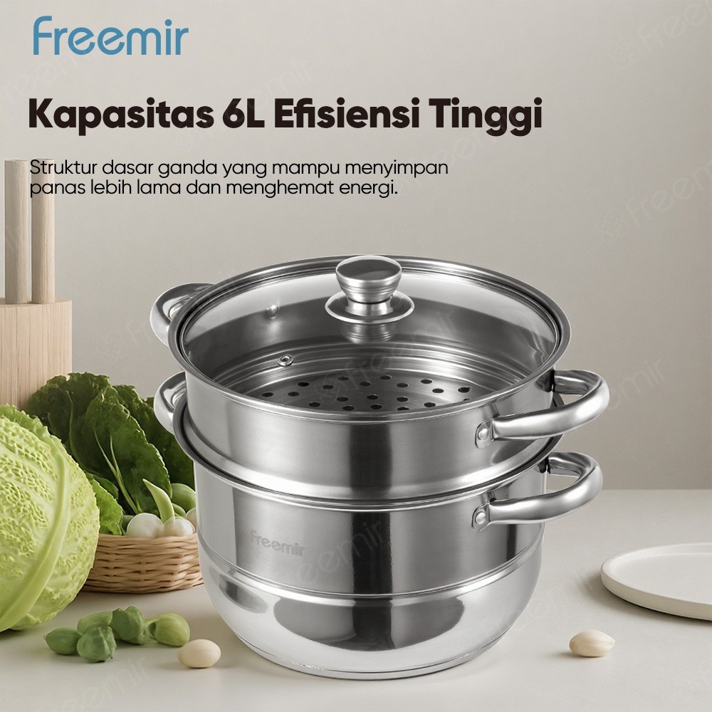 CD34WS Special freemir Panci Kukus Rebus 3 Susun 26cm Stainless Steel Anti Karat kukus dan rebus 4.5