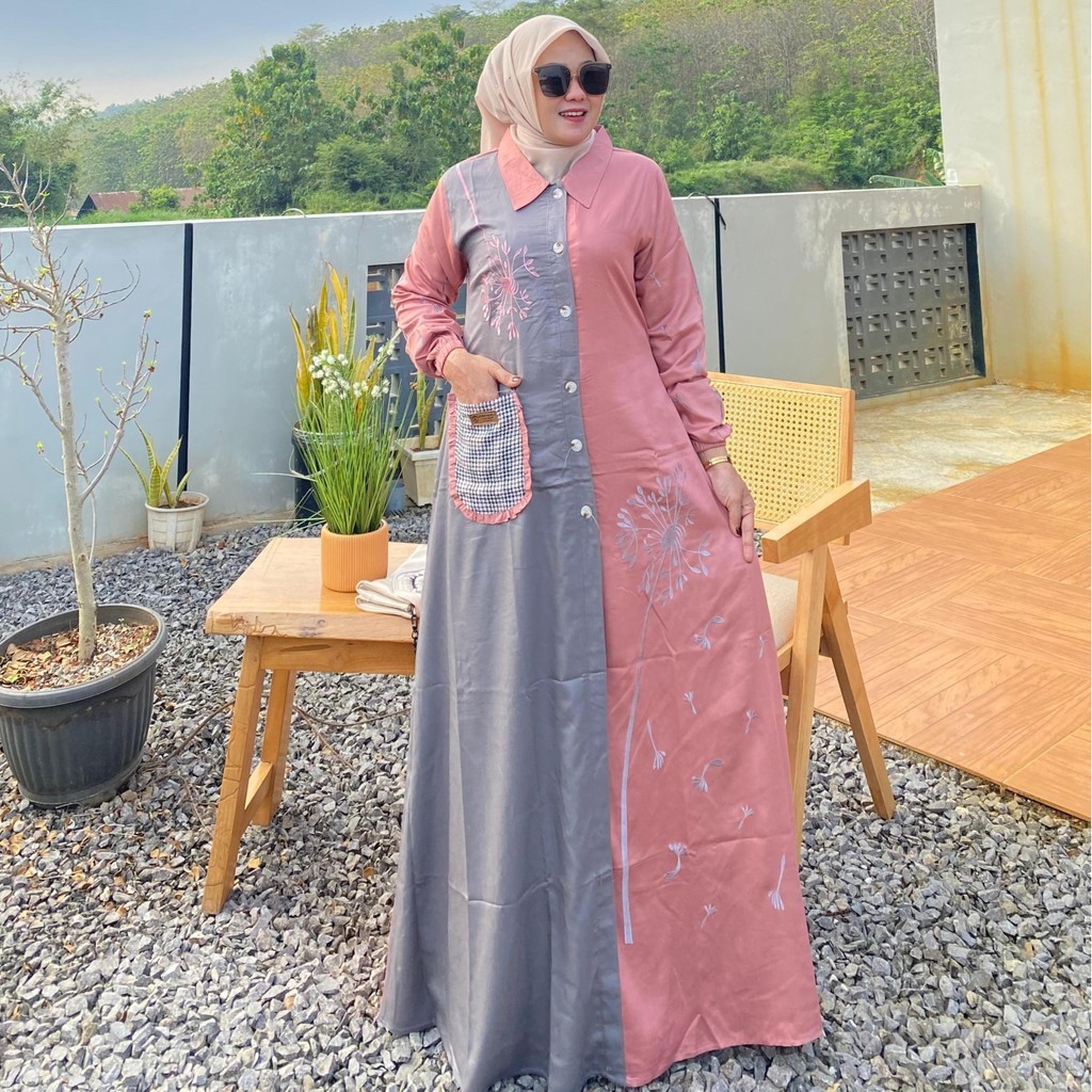 Gamis Amanda Xarena Rayon Twill Premium Kombinasi Kain Bordir (Free Pouch, Goodie Bag)