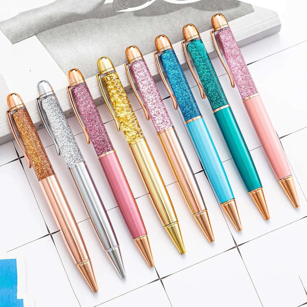 

1 Piece Metal Quicksand Ballpoint Pen Rose Gold School Supply Stationery Office Crystal Spinning Luxury Brand