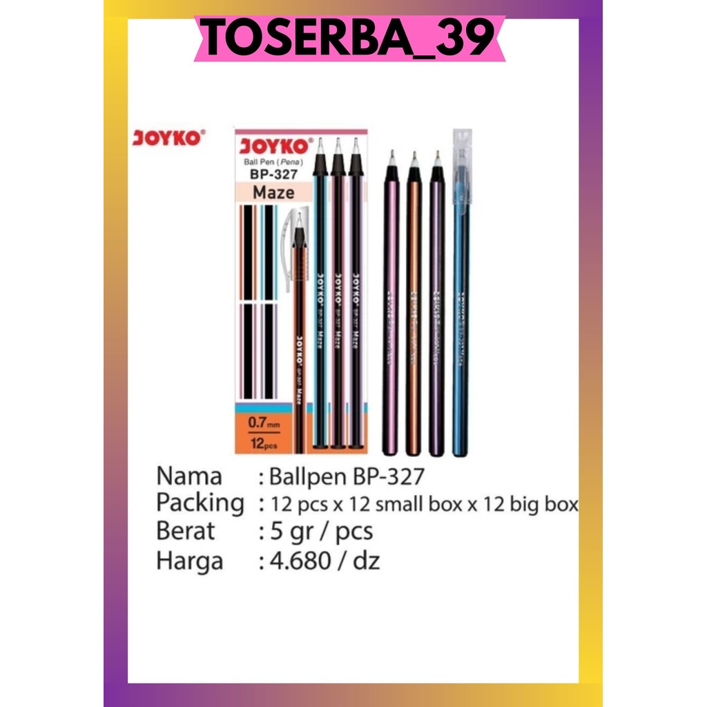 

T39 [1 KOTAK ISI 12PCS] PULPEN JOYKO MAZE 0.7mm BP-327 PENA BEST SELLER