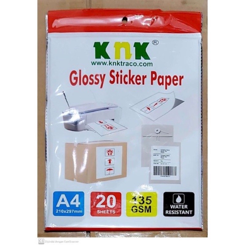 Glossy Sticker Paper Foto KNK A4 135Gsm - Kertas Foto (pack/20Lembar)