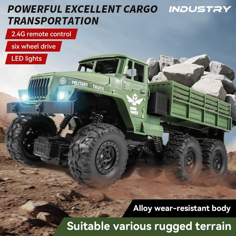 ZAZZIFY Mobil Truk Militer Mainan Mobil Remote Control Truk Militer 6 Roda 2.4GHZ 4WD Offroad Remote