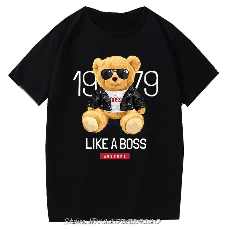 Kaos Teddy Bear Grafis Robotik Keren Atasan Harajuku Kartun Streetwear Kaos Kebugaran Kaos Fashion S