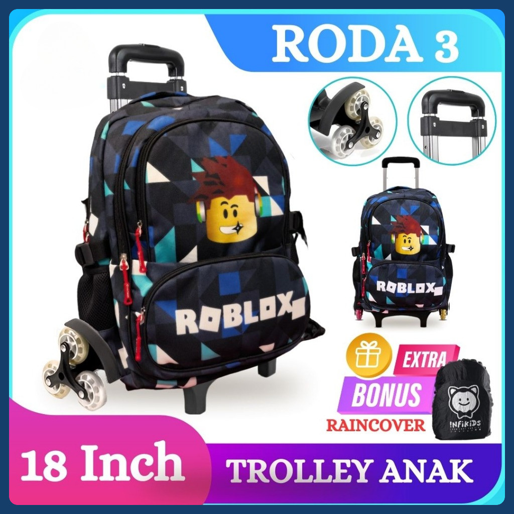 Tas Troli RODA 3 Karakter - Tas Dorong Anak Laki Laki - Tas Koper Anak SD - Tas Troli Anak Sekolah S