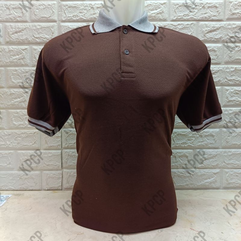 Kaos poloshirt seragam kerah kombinasi | Kaos kerah pria polos Coklat Tua