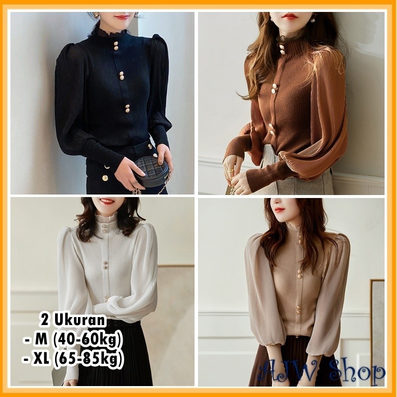ANARASYAJW Turtleneck Korean Style Atasan Rajut Import Lengan Panjang Mewah dan Elegan XP | Atasan T