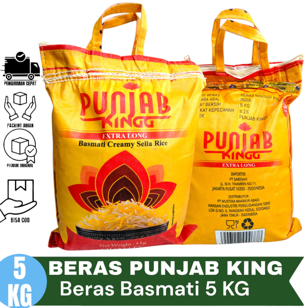 

lexasarmin Beras Basmati india 5kg Punjab King Kemasan Tas nasi kebuli briyani nasi mandi beras arab kebuli beras panjang india