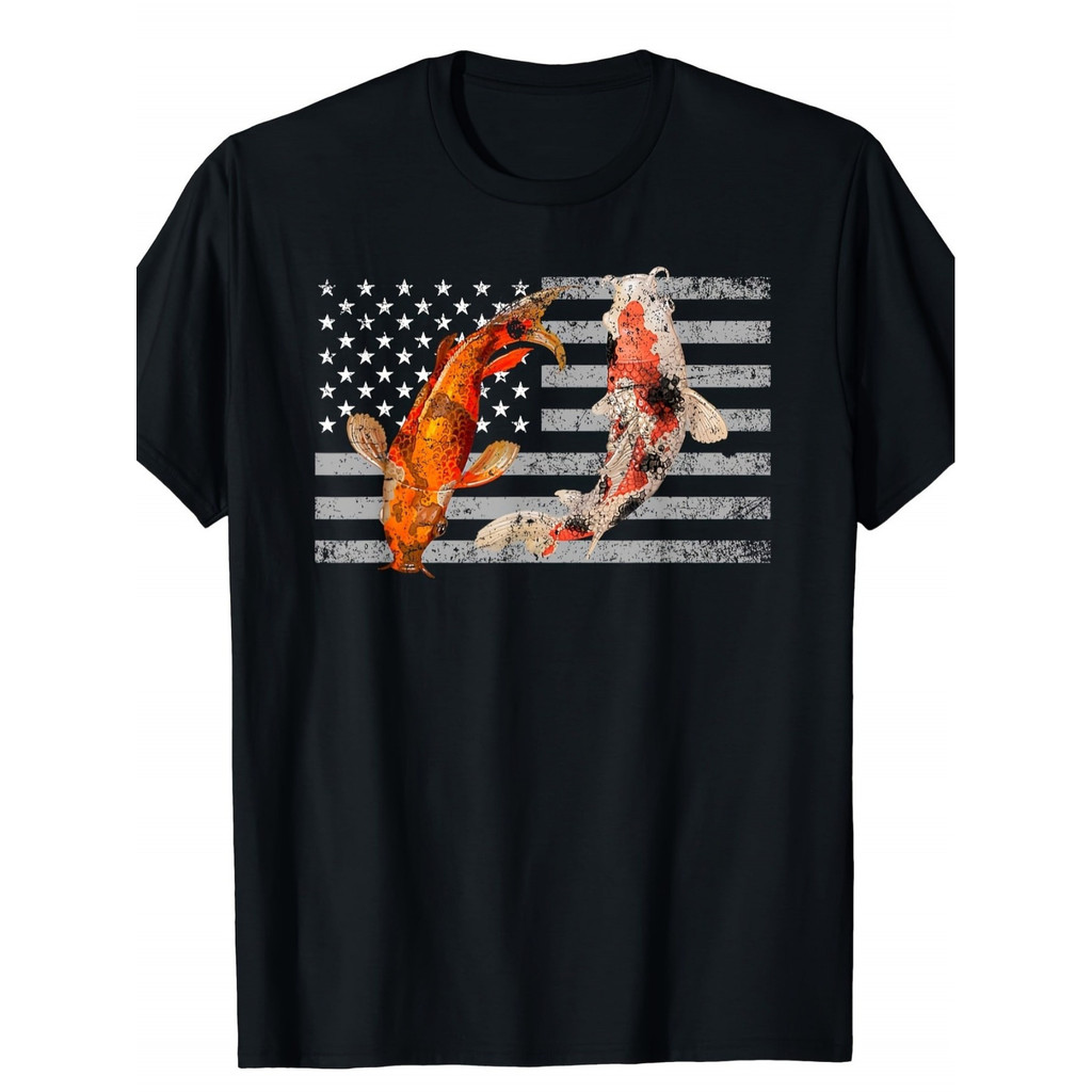 Kaos Pria Motif Ikan Koi Jepang Bendera Amerika Baju Distro Katun Combed 24s Casual