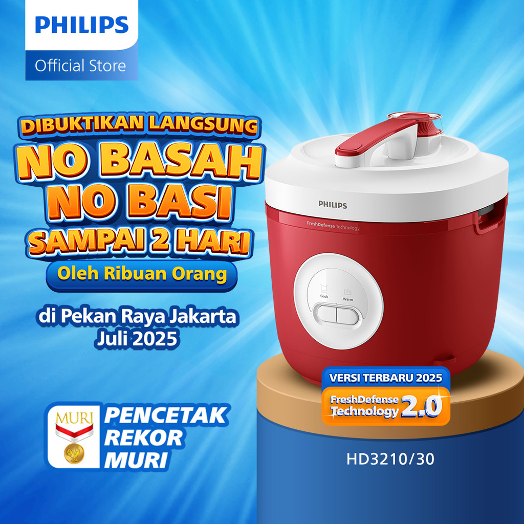 Philips Rice Cooker Magicom 1.8 L - 3000 Basic Series HD3210/30 - Merah - Anti lengket - FreshDefens