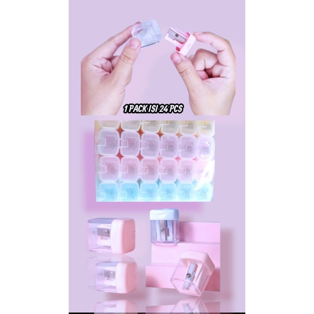 

GROSIRJUJUR 1Box 24Pcs Rautan Pensil Serutan Sharpener Pencil Warna Pastel