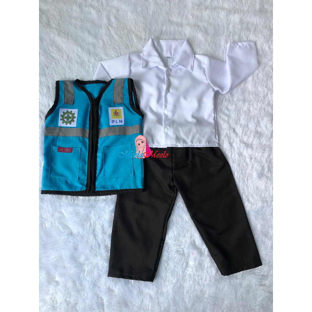 Baju Kostum Anak PLN Biru - Satu Set Rompi Termurah