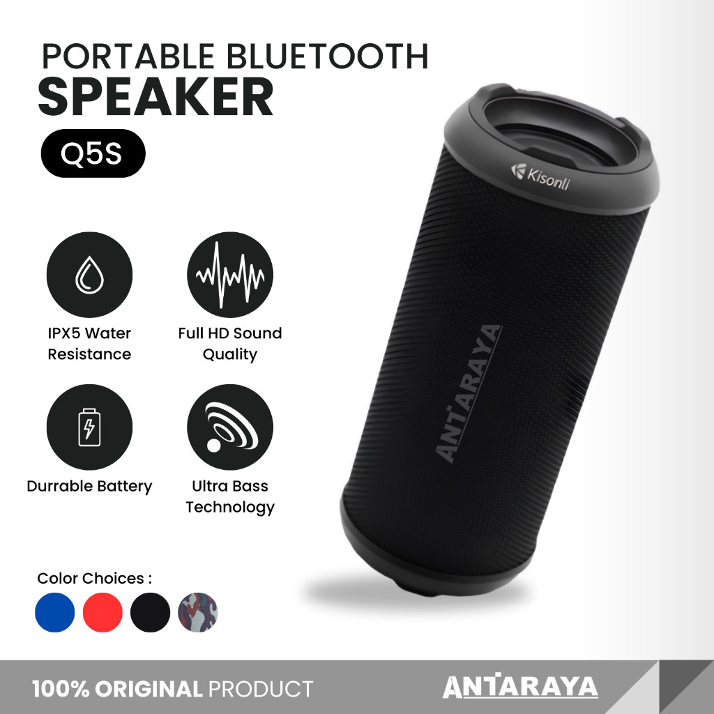 Speaker Bluetooth Portable Dual Bass Q5S Support FM Radio, TF, AUX