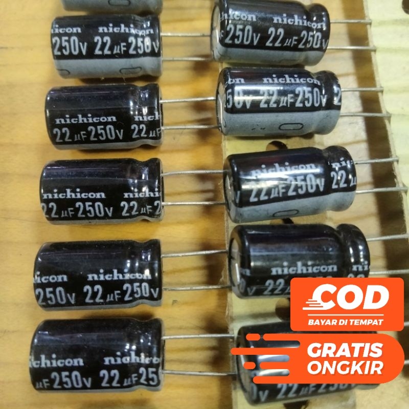 KAPASITOR ELCO 22 UF 250 VOLT NICHICON ORIGINAL