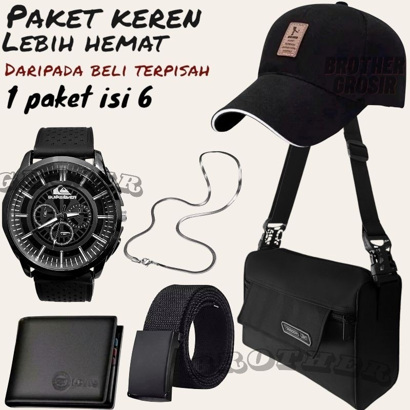 (Promo Paket Istimewa Pria Keren Combo Star Pria Terbaru ) 6 In 1/Jam Tangan Pria Keren Beli Jam Tan