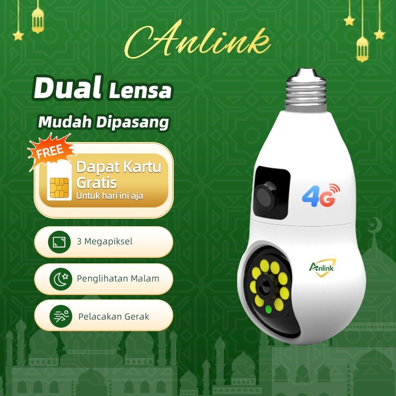Anlink CCTV Kamera 4G Dual Lensa 4MP Pantau Rumah Lewat HP Audio 2 Arah Gratis SIM Tanpa WiFi