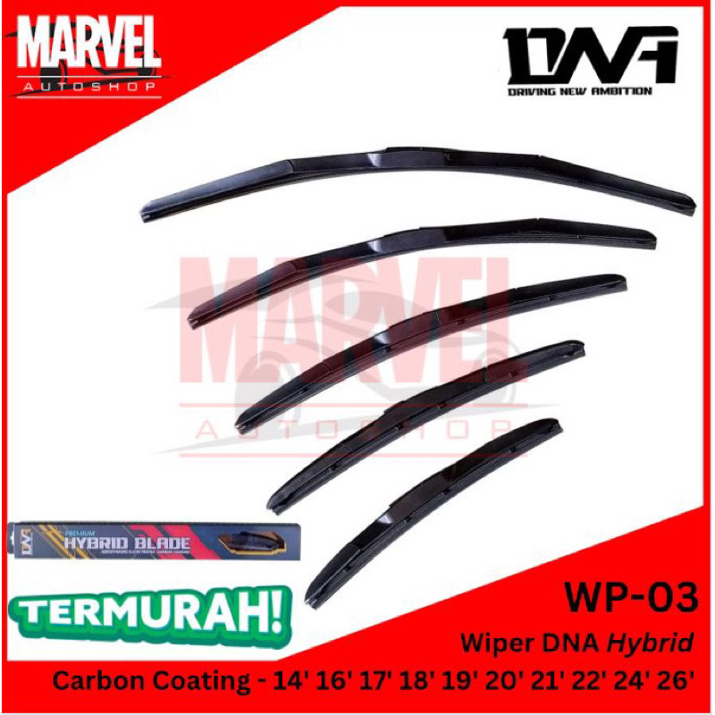 WIPER MOBIL PREMIUM HYBRID BLADE DNA / WIPER MOBIL UNIVERSAL CARBON COATING / WIPER KACA DEPAN MOBIL