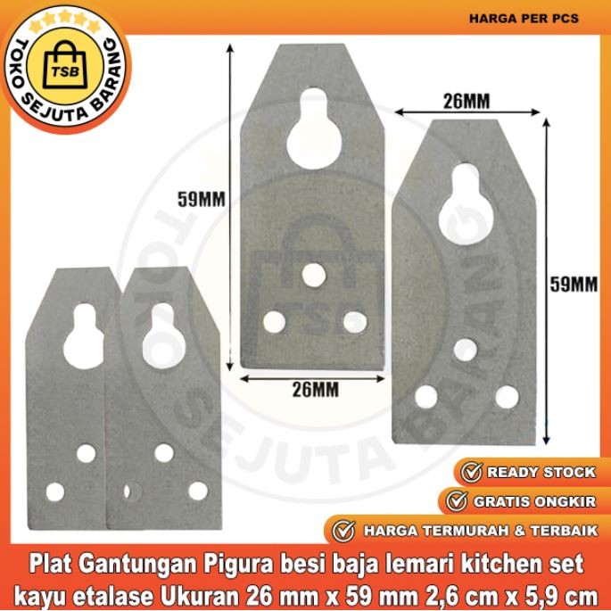 Plat Gantungan Pigura Ukuran 26 mm x 59 mm 2,6 cm x 5,9 cm Tebal Tipis Oval besi baja lemari kitchen