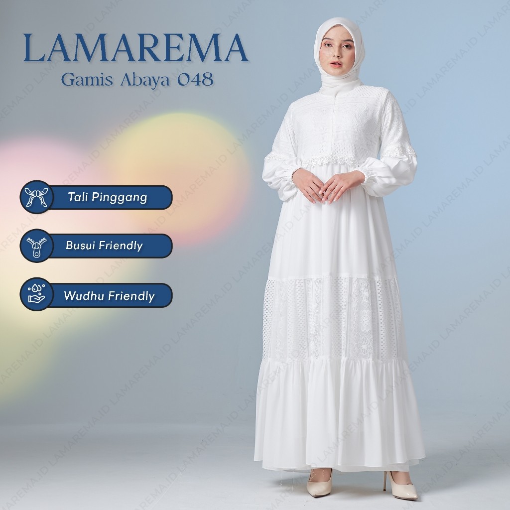 PAPESZ Baju Gamis Putih LM-048 Wanita Simple Elegan Dan Mewah | Gamis Putih Brukat Pesta Kondangan M