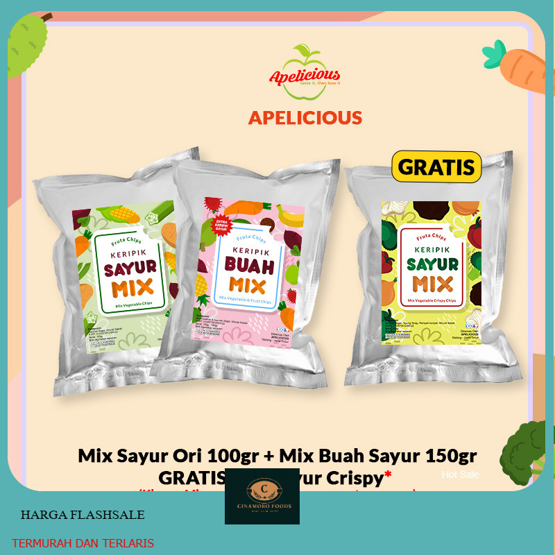 APELICIOUS [GRATIS MIX KERIPIK SAYUR TEPUNG CRISPY] MIX KERIPIK SAYUR ORI + MIX KERIPIK BUAH SAYUR