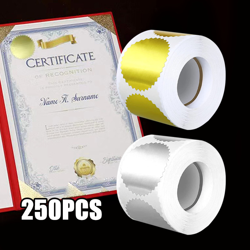 Sticker Seal Untuk Emboss Stamp Roll - Sticker Emboss Custom Emas Perak 250pcs Stiker Holographic Se