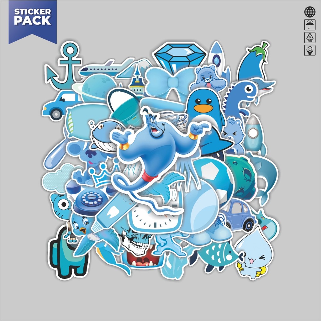 [100PCS]Stiker Pack Sticker Blue Aesthetic Vibes Aesthetic Vinyl Anti Air Dekorasi Sticker Laptop Bu