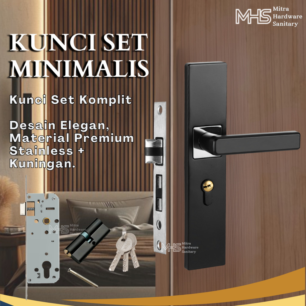 Kunci Pintu Rumah Set Lengkap Termurah Handle Pintu Stainless Hitam Komplit Handle Komplit set Kunci