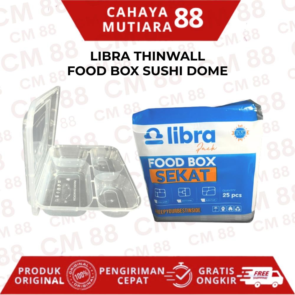 Thinwall/Tempat Makan/Wadah Lunch Box Sushi Dome Sekat 4 FB1 Libra (Pak)