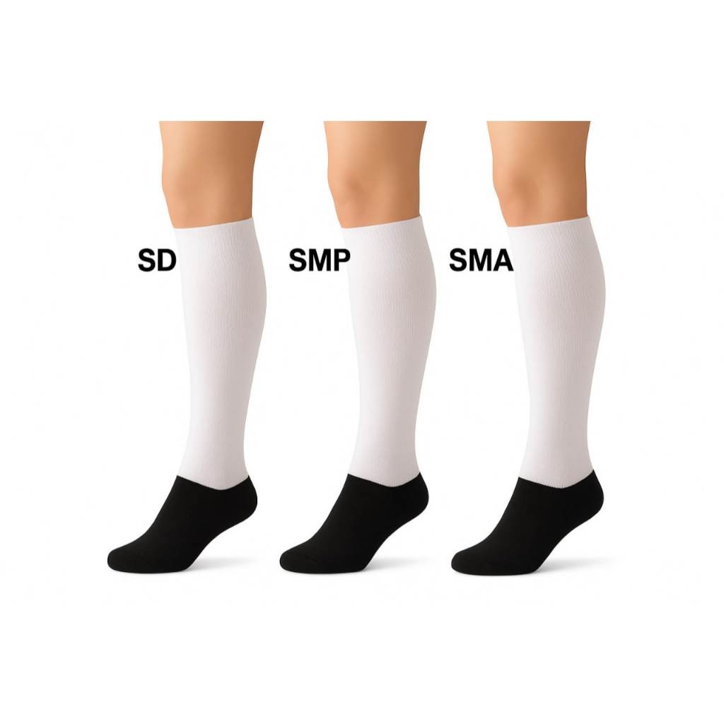 Kaos Kaki Hitam Putih SD SMP SMA Panjang Selutut / Kaos Kaki Anak Sekolah Paking 1 / 1