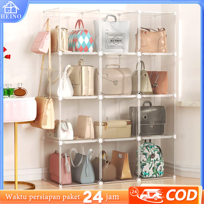 NANGULANGIN  Lemari Tas Transparent Storage Display Box Kotak Penyimpanan Tas Minimalis Buku Rak Pen