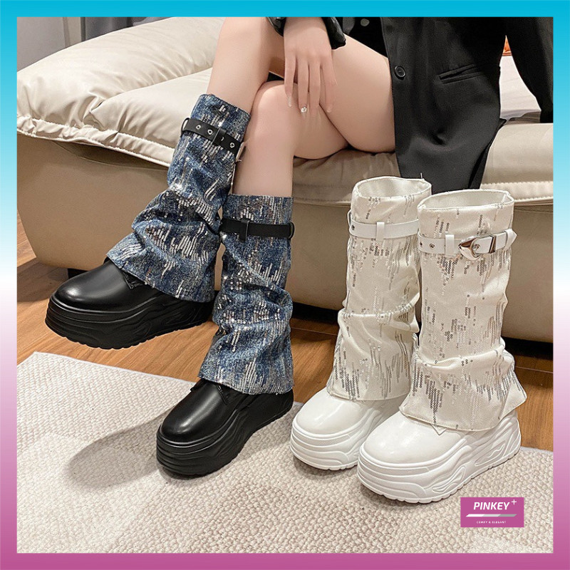 PINKEY P391 Sepatu Long Boots Wanita Sepatu Martin Tinggi Boot Fashion Shoes Karet Putih