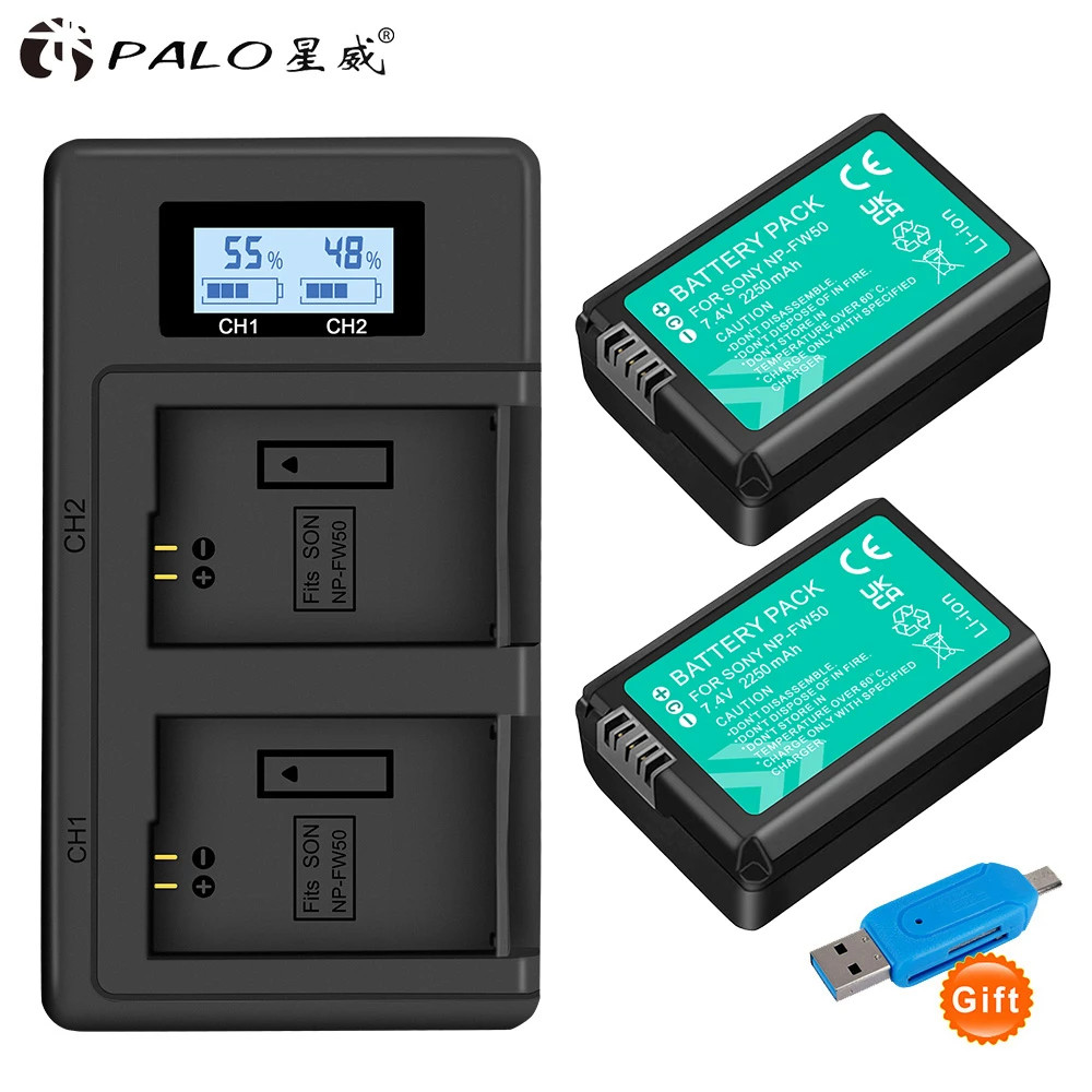 PALO NP-FW50 NPFW50 NP FW50 Battery+LCD Dual arger for Sony Alpha a6500 a6300 a6000 a5000 a3000 NEX-