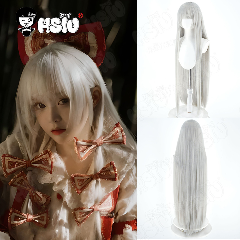 Fujiwara no Mokou Cosplay Wig Fiber synthetic wig「HSIU」100CM silvery white long Wig Touhou Project F