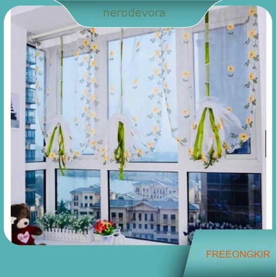 Tirai Jendela Vitrase Transparan Premium Bordir Ribbon Roman