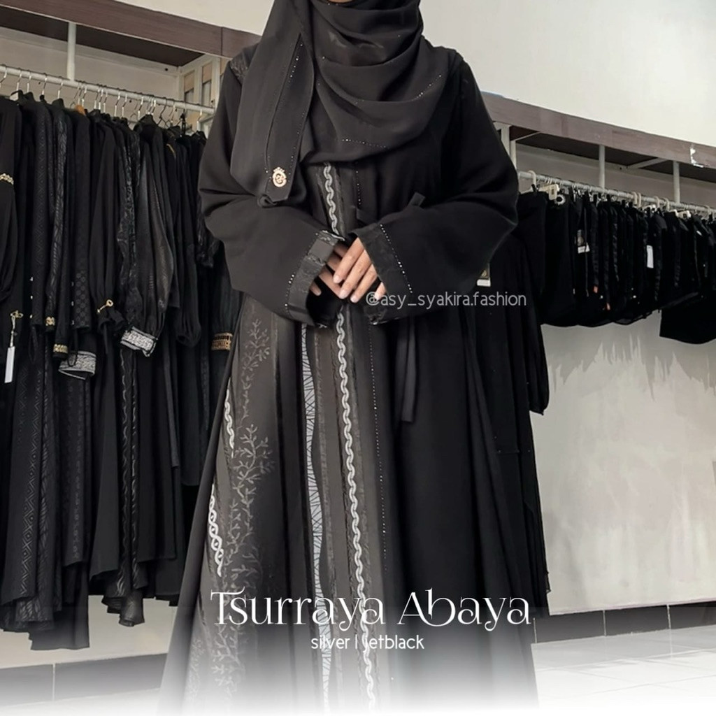 TSURAYYA ABAYA - ABAYA HITAM EMBOS JAGUAR MIX JETBLACK BY ASY SYAKIRA FASHION
