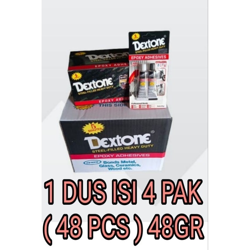 PAKET USAHA 1DUS isi 4 PAK/ 48 PCS 48GR lem dextone 5 MENIT 1 Dus isi 4 pak lem besi lem beton dexto