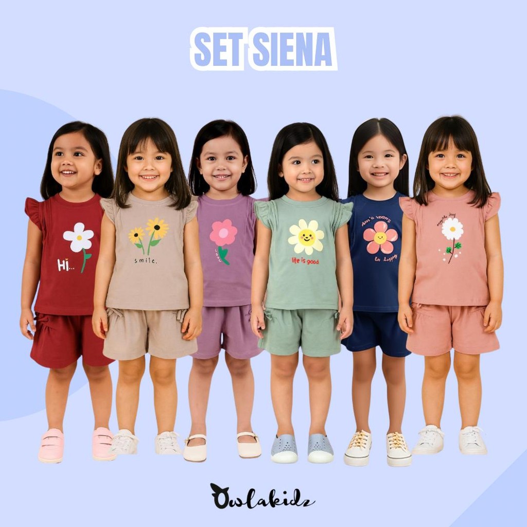 Owlakidz Siena Mix - Setelan Anak Perempuan Size 1-5 Tahun Cotton Combed 30s Baju Anak Cewe Lembut