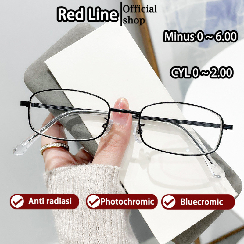 Red Line Kacamata Anti Radiasi Minus Wanita Pria Besi Kotak Frame Anti Blueray Kacamata Fashion Meta