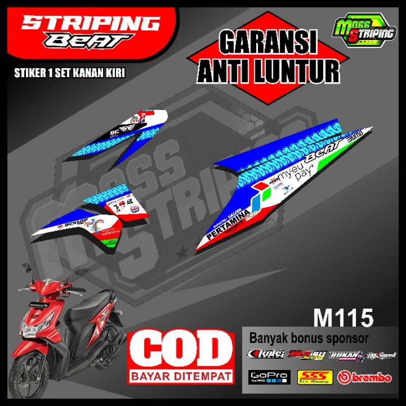 stiker BEAT KARBU variasi Mandalika Racing Team - setriping striping beat karbu variasi M115 - RON D
