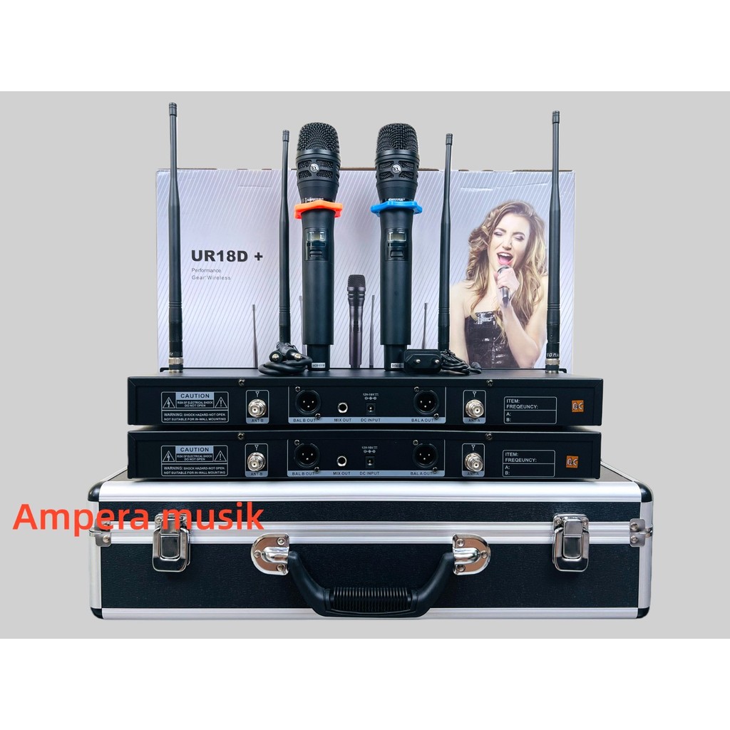 MIC WIRELESS SHURE UR18D+ 2 MIC HANDHELD PLUS KOPER UR 18D+/ ur 18 d+/ur18 d WARNA HITAM