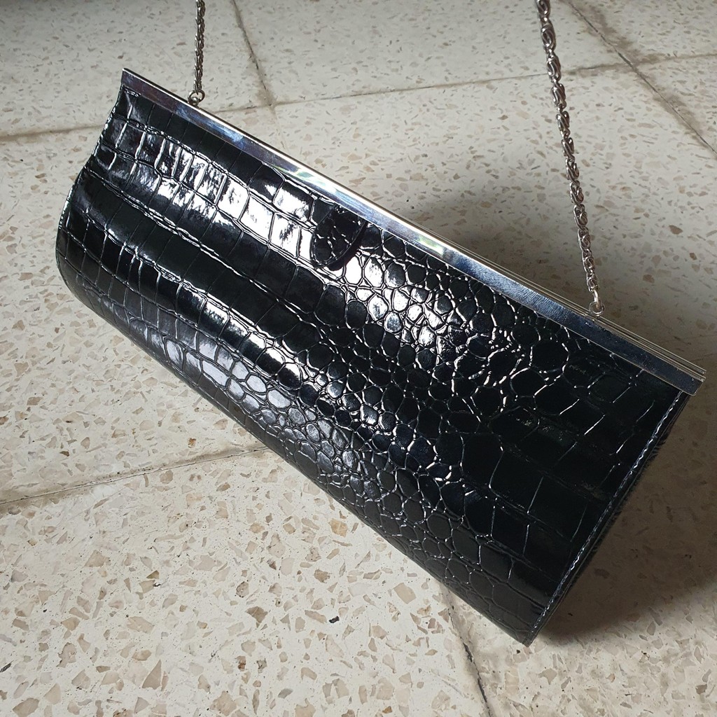tas pesta kondangan hand bag jinjing clutch perllini kulit hitam preloved second bekas