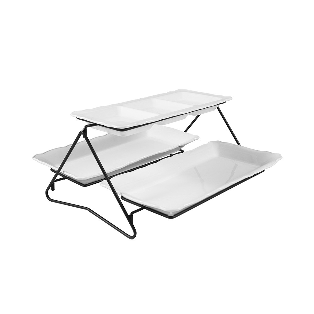 Informa Appetite Halon Piring Saji Dengan Rak Set 4 pcs - Putih Plate Serving Plating Piring Hidanga