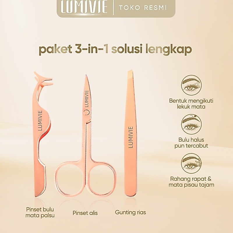 LUMIVIE  SET ALIS 3 IN 1 Set Alat Potong Alis Set Alat Potong Alis Gunting Alis +Pinset+Pinset Bulu 