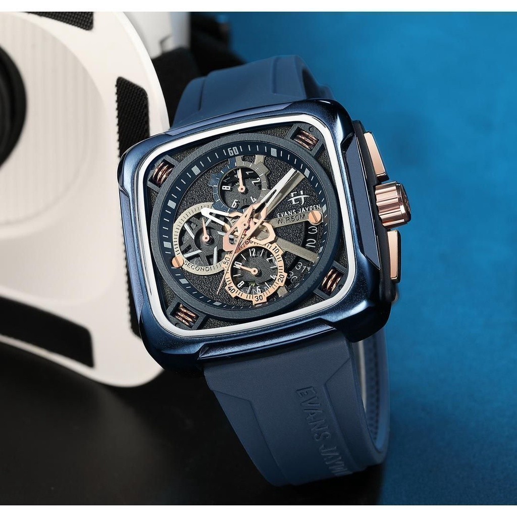 Terlaris Evans Jayden Jam Tangan Pria 9555 Rubber Silicon Water Resistant 5 ATM [SALE]