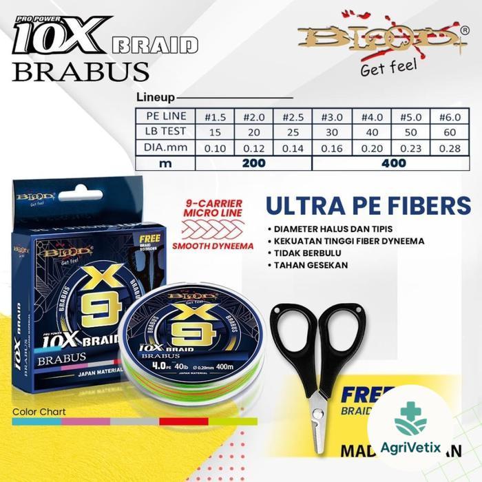Senar PE Blood 10X Braid Brabus X9 PE Kuat Halus Dan Lembut - PE.1.5