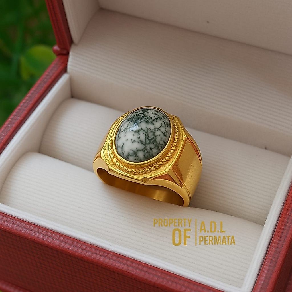 CINCIN BATU AKIK HIJAU LUMUT ACEH MINIMALIS KEREN DAN ELEGAN