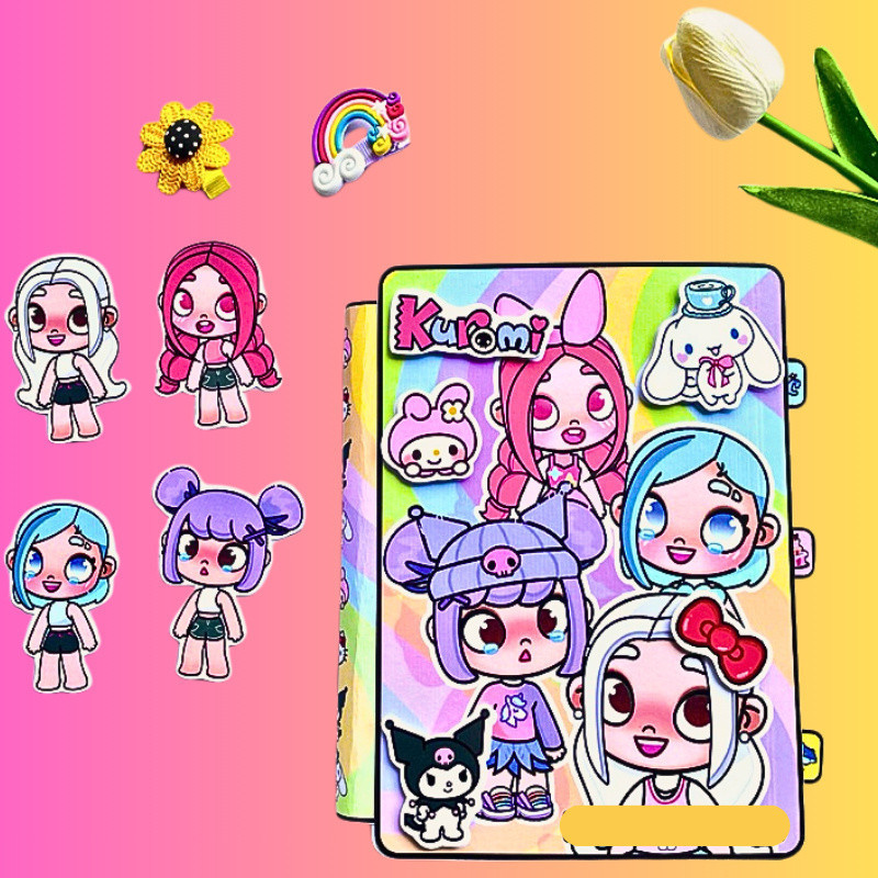 Cute girlfriend Kuromi cinamoroll Kitty quiet book Paper Doll House kuromi sanrio toy book DIY Cinna