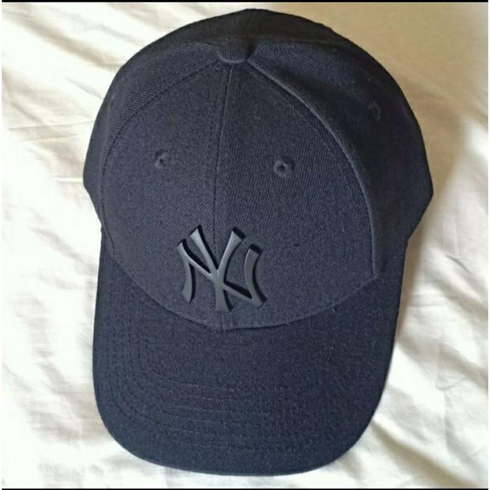 Populer Topi NY Baseball Cap Hitam Putih Plat Metal Import Murah