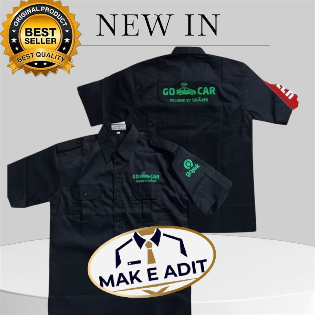 Kemeja Gocar Hitam K2 Baju Seragam Gojek Free Nama American Drill