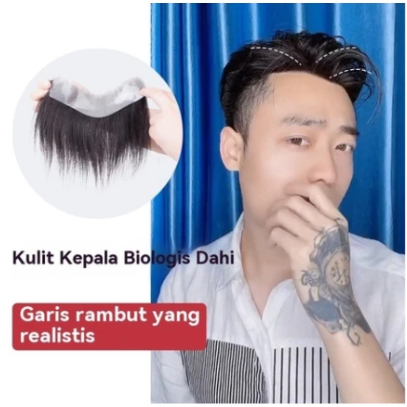 Toupee Pria Hairpiece Rambut Alami Dahi Garis Rambut Frontal Dengan Penggantian Rambut Manusia Untuk