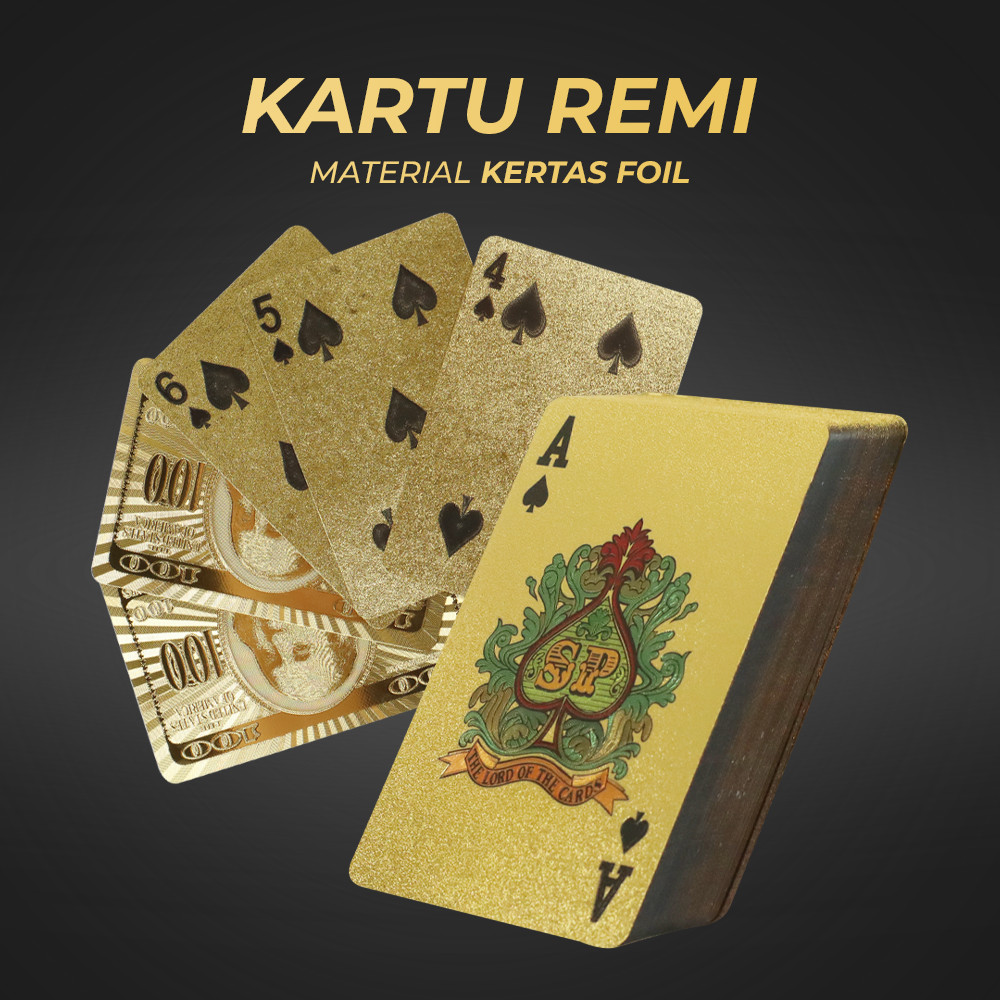 Kartu Remi Poker Bahan Lapisan Foil Waterproof Dollar - Gold